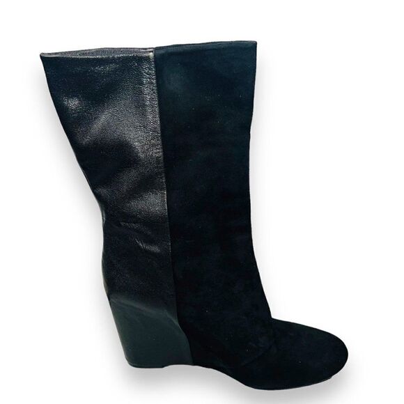Enzo Angiolini Eabaki Wedge Boots Black Suede / Leather Women's 8 - Picture 7 of 11